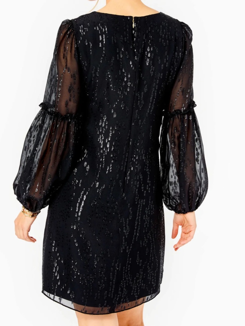 Lilly Pulitzer Cleme Silk Dress - Onyx Fish Clip Chiffon, Size 8 - Picture 2 of 3